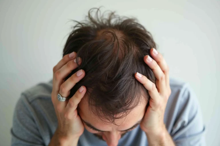 Worried man due to excessive hair fall in Orange County